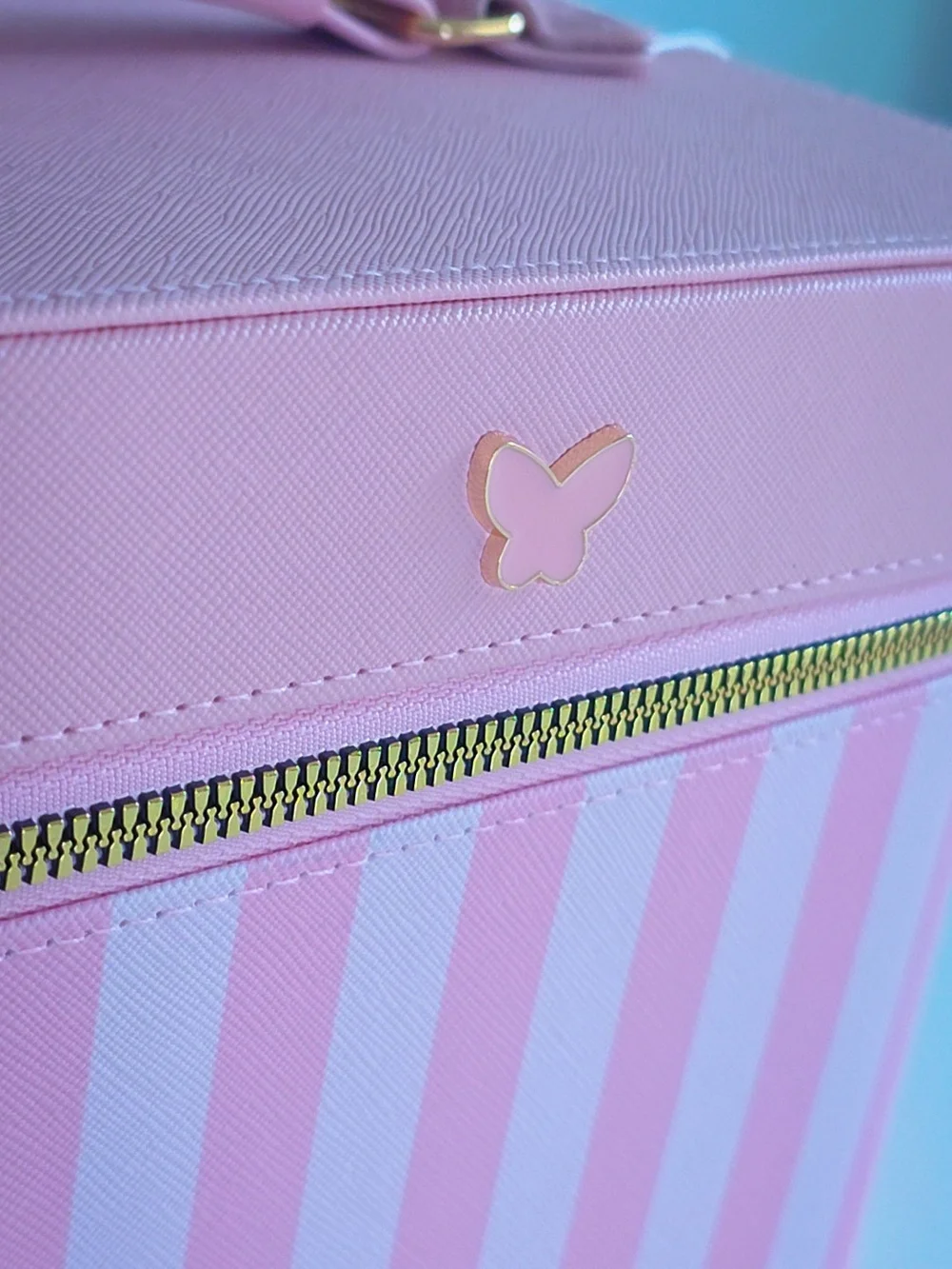 Enchante Accessories Cosmetic Case Striped Pink NWT